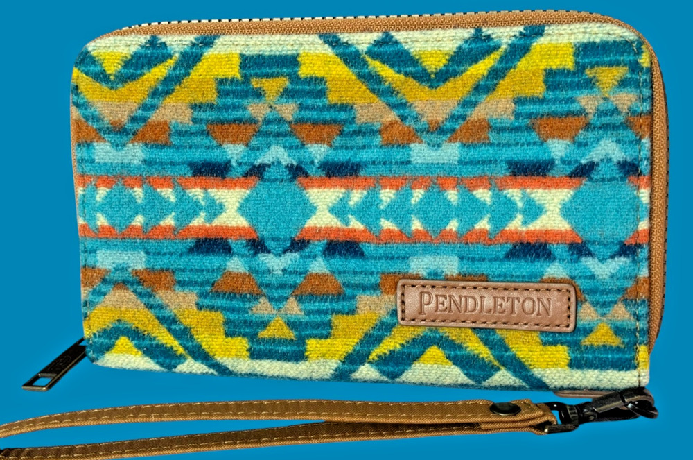 Pendleton Wool Wristlet Wallet Southwestern Geometric Turquoise Zip Around Boho